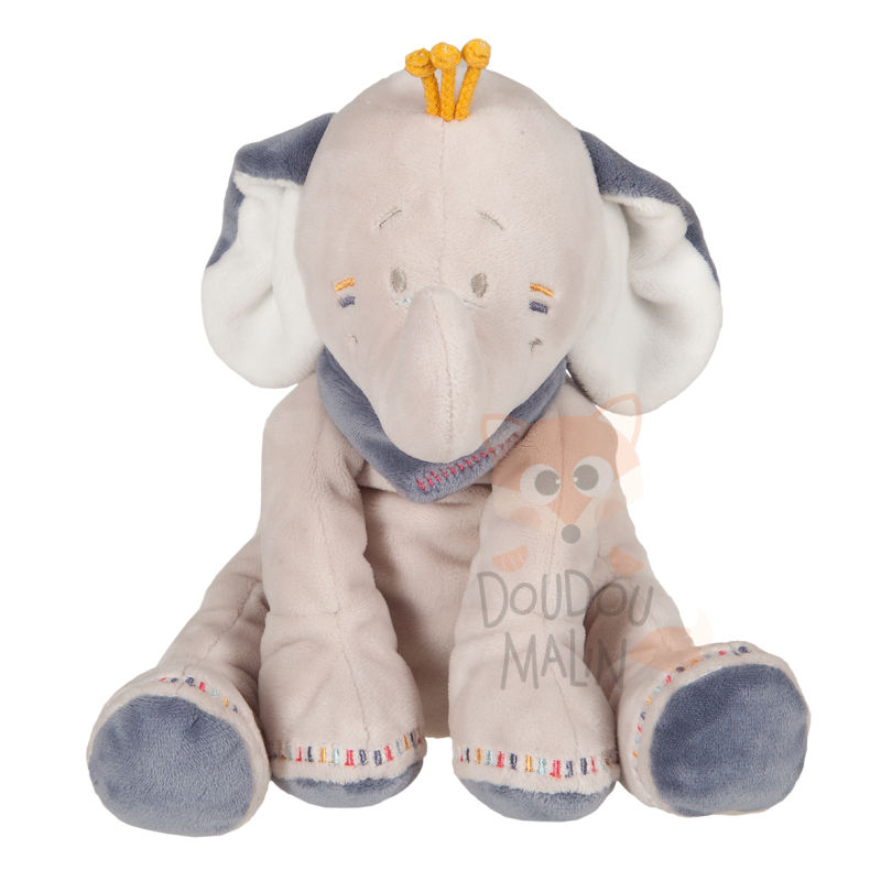 Noukies bao et wapi peluche éléphant beige bleu 25 cm 